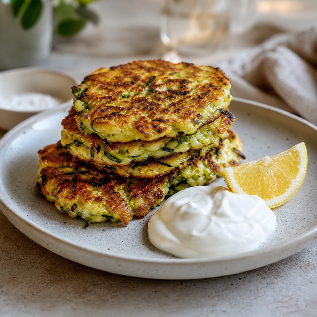Zucchini & Haloumi Fritters, plated