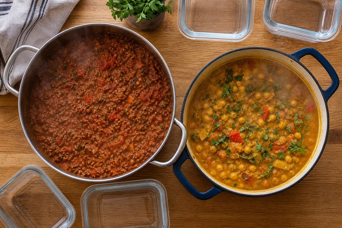 Budget Batch: Bolognese + Chickpea Curry Double-Batch, finished batch