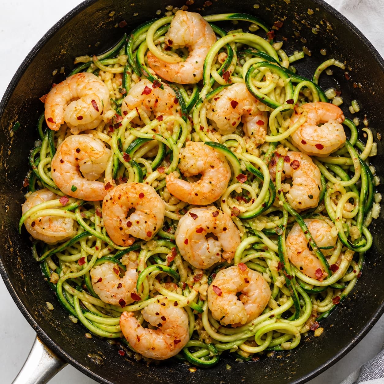 Quick Prawn & Zucchini Noodle Stir-Fry, plated