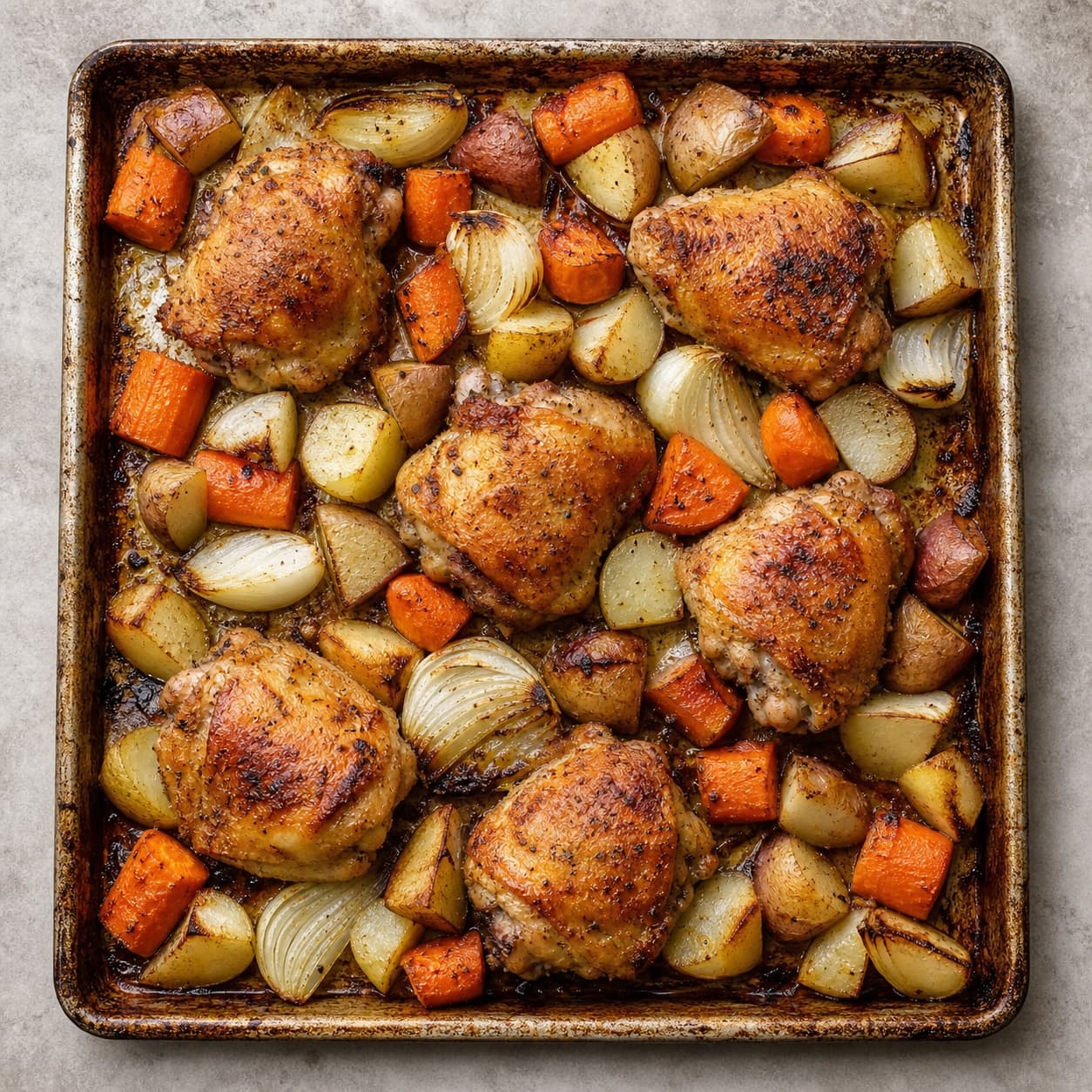 Sheet-Pan Chicken Thigh & Veg, plated