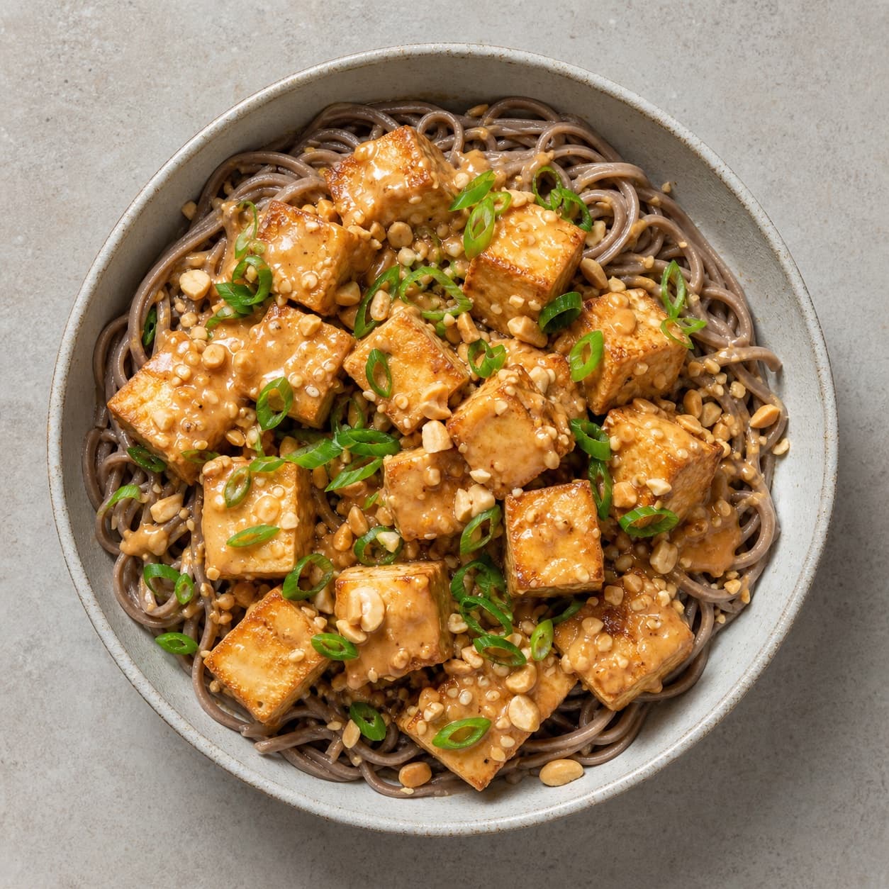 Soba Noodle & Tofu Peanut Bowl, plated